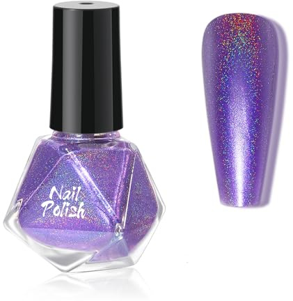 Pink/Purple/Blue/Purple Glitter Nail Polish - Diamond Bottle Quick Dry Nail Varnish, Long-Lasting Gel Nail Polish Without UV Lamp, Nail Polish for Women, Home DIY Nail Art Gift (Purple)