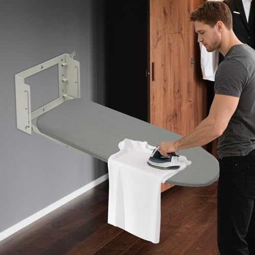 Vikbar strykbräda väggmonterad med avtagbart värmebeständigt överdrag, 180° rotation justerbar höjd platsbesparande strykbrädor för tvättstuga, hem, små rum (91 x 30 cm)