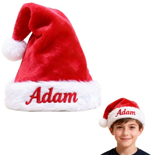 Générique Bonnet de Noël Personnalisé avec Nom Brodé – Chapeau de Noel pour Enfants et Adultes, Bonnet du Père Noël Personnalisable pour Famille, Couple