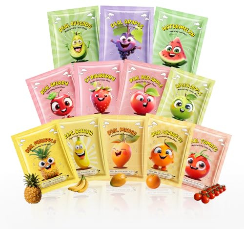 12PCS Tema de frutas Mascarillas Faciales, Mascarilla Facial Skincare, Mascarilla Facial Hidratante, Daily Care mascarilla facial, mascarilla de Tela Suave para el Cuidado Diario de la Piel