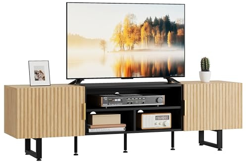 IRONCK TV Stand Cabinet 180cm Wooden TV Unit for up to 65/75 Inches Television, TV Console Table with 3 Shelves Storage 2 Cabinet Doors, Media Entertainment Center Living Room Bedroom (Oak)