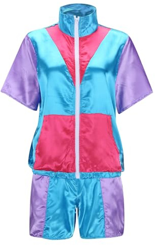 Générique Déguisement Année 80 Homme Femme Costume Années 80 Survêtemen, Veste et short,Rétro Disco Hippie Survêtement pour Carnaval Halloween Fête Bad Taste