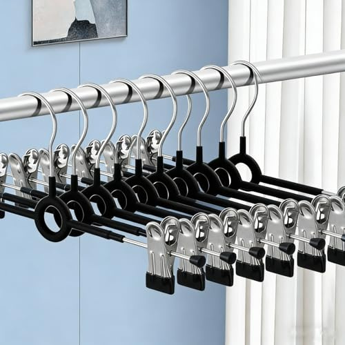 Trouser Hangers with Clips,10Pack 30cm Adjustable Heavy Duty Metal Coat Hangers,Space Saving Skirt Hangers for Women,Non-Slip Shorts Jeans Pants Clothes Hangers