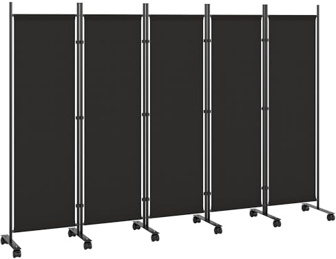 Outsunny Paravento da Interno a 5 Pannelli Pieghevole 252x40x170 cm Nero
