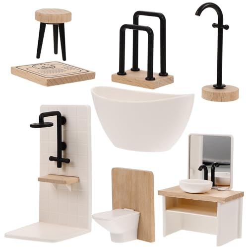 JOINPAYA Doll House Bathroom Set 1 12 Scale Miniature Bathroom Furniture Dollhouse Furniture Mini Shower Room Prop Decor for Dolls Mini House Decor and Photo Prop