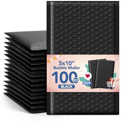GSSUSA Black Bubble Mailers 5x10 Small Padded Envelopes 100 Pack Usable Size 5X9 Bubble Shipping Envelopes,Strong Adhesion Padded Mailer,Self-Seal Bubble Envelopes for Small Business.