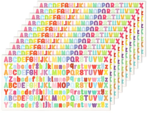 2080pcs Letters Stickers, 10 Sheets Small Alphabet Stickers Vinyl Scrapbook Letters Decals Colorful Adhesive Mailbox Letters for Crafts, Sign, Notebook, Art, Classroom Decor