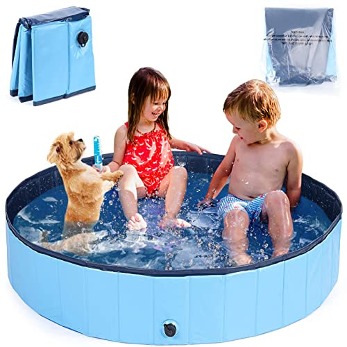 47x12 Foldable Dog Swimming Pool - Portable Hard Plastic Pool for Small & Large Dogs - Collapsible Kiddie Pool for Outdoor Use - Pet Bath Tub for Dogs, Cats, and Kids