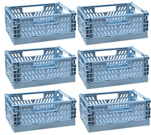 EURXLQ Cesto portooggetti pieghevole, in plastica, impilabile, per cucina e camera da letto (blu, 20×15×9 cm, 6 pezzi)