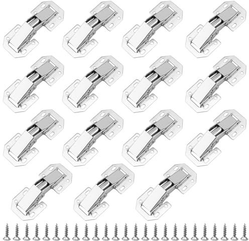 MUNGHOK 15 Pieces Charniere Porte Placard 90 Degrés avec Vis, Mécanisme de Fermeture Automatique avec Amortisseur Intégré, Charniere Invisible en Inox pour Armoires de Porte Cuisine