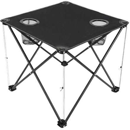 Folpus Camping Folding Table Fold up Camp Dining Table 19x19 with Cup Holders for 1-2 Persons for Patio Hiking Outdoor Camping BBQ, black