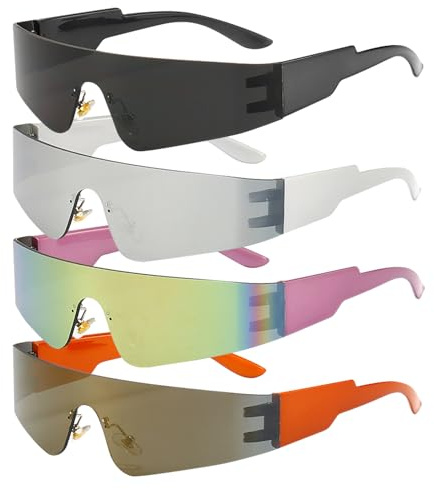 JSTHHTT 4 paia Occhiali da Festa, Occhiali Senza Montatura Moda, Occhiali da Sole Y2k, Occhiali da sole futuristici, per feste a tema, estate in spiaggia, feste di compleanno
