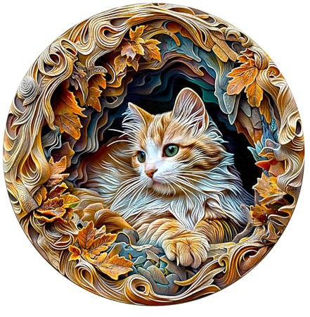 Blumuze 3D Cat Wooden Puzzles - Unique Shaped Animal Puzzles, 300pcs, 34cm x 34cm - Wood Gift Box for Adults & Kids