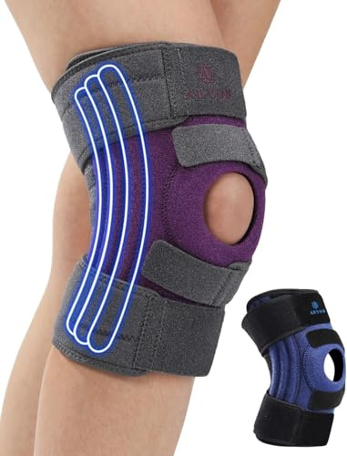 ABYON Kniebandage für Männer und Damen, Verstellbare Knieorthese mit 4 Riemen und 3 Beidseitige Stabilisatoren bei Arthritis, Linderung von Gelenkschmerzen, Bändern, Meniskusriss, Gehen, zielt auf