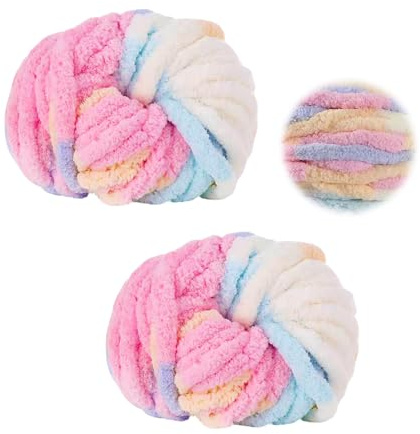 Yoller Chunky Yarn - Gomitolo di lana spessa, 2 pezzi da 500 g, per lavorare a maglia a mano, XXL, per uncinetto, per coperte, sciarpe, cappelli, nido, cuscino decorativo, colorato