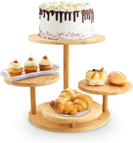 Ecofocet 4 Livelli Alzata per Cupcake in Legno, Alzata Per Torte Display Stand, Alzate per Dolci e Frutta, Alzatine per Buffet, Decorazione a Vassoio Gradini, per Feste di Compleanno Baby Shower