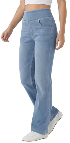 Fengbay Pull on Jeans for Women UK Straight High Waisted Stretchy Leggings | Trendy Lightweight Ladies Tapered Women's Denim Jeans Casual Jeggings with Pockets Elastic Fabric Pants Soft Slim Trousers