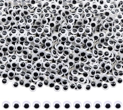 TOAOB 1000pcs Yeux Mobiles Autocollants 5mm en Plastique Ronds Noirs Blancs | Pour Carnet de Scrap Artisanat Accessoires, DIY Poupées Décorations