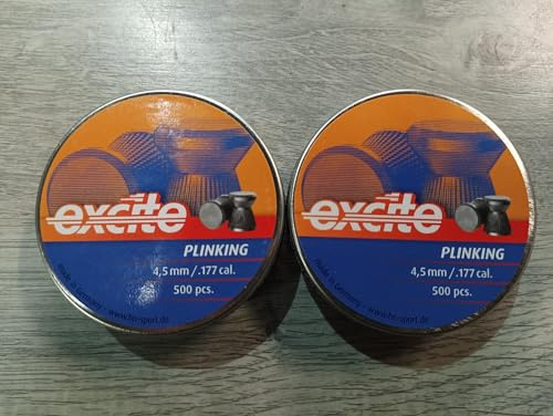 Lata de 500 Unidades Balines 4.5 mm (.177) Excite Plinking de Copa Plana para Aire Comprimido Perdigones de Calidad para Pistola y Carabina - Munición de Alta Precisión para Tiro al Blanco (2, 1000)