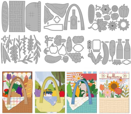 MAYJOYDIY Ensemble de Découpes Métalliques Panier à Main Fruits Légumes Modèles de Découpe Gabarit de Gaufrage Découpe en Acier au Carbone pour Création de Cartes Scrapbooking Album de Cadeau