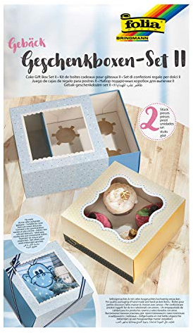 folia 48402 - Gebäck - Geschenkschachtel - Set II für 2 Boxen, lebensmittelechte Pappboxen je 20 x 20 x 10 cm, mit Sichtfenster und Einlage, ideal zum Verschenken von Muffins und Cupcakes