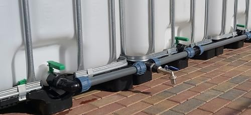 VOXTRADE IBC - Set di collegamento del serbatoio per 2-6 serbatoi d'acqua da 40 mm con rubinetto antigelo da 1 (argento)