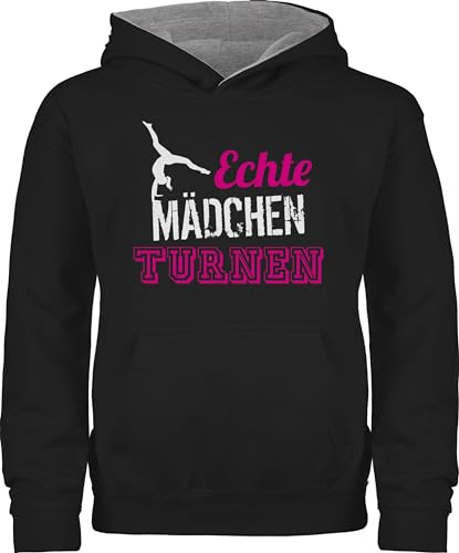 Pullover Kinder Hoodie Jungen - Sport Kleidung - Echte Mädchen turnen I Geschenk Turnerin - 152 (12/13 Jahre) - Schwarz/Grau meliert - 25. geburtstag turn pulli turner hoddies gymnastic hoody