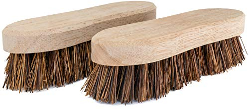 NCaan 2Pc Wooden Bassine Hand Scrubbing Brush - Heavy Duty With Stiff Natural Bristles for Floor, Deck - 2 Pack