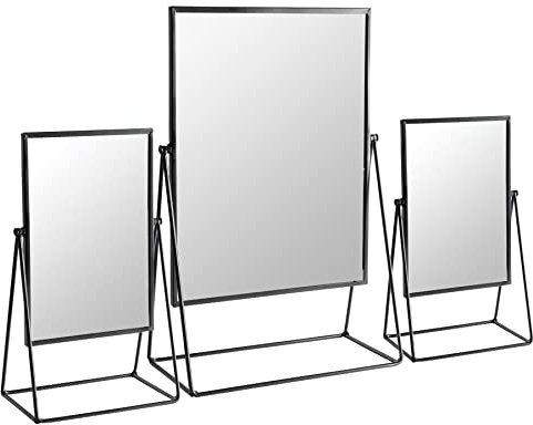 Harbour Housewares 3 Piece Dressing Table Vanity Mirror Set - Free Standing Tabletop Makeup Cosmetic Mirrors - 2 Sizes - Black