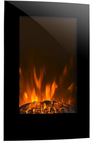 Klarstein Lausanne - Electric Fireplace, V2, 1000/2000 W, Electric Fan Heater, electric fire, Flame Effect, Dimmer Function, electric fire place, Space-Saving Wall Installation, Vertical - Black