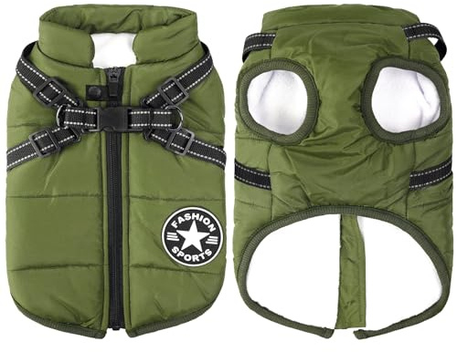 Giacche invernali per cani Antivento Impermeabili 2 in 1 Abbigliamento Cappotto termico per tempo freddo Pettorina con giacca invernale per cuccioli Giacca calda per cani invernale Verde XL