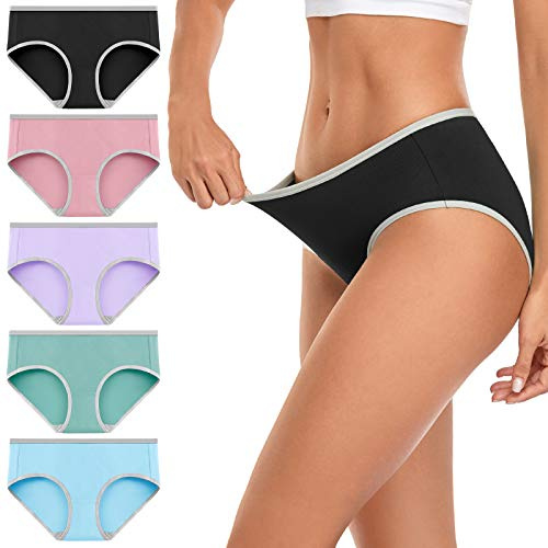 wirarpa Women's Cotton Underwear Mid Low Rise Full Briefs Breathable Ladies Regular Panties Multicolor 5 Pack Size 7