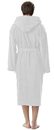 Men And Women 100% Cotton Terry Towelling Hooded Bath Robes Small to Large Bright Colours Highly Absorbent & Durable Gift Pack (S, White)