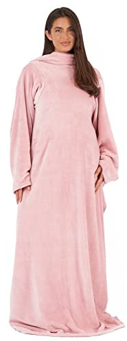 OHS Wearable Blanket Pink, Soft Cosy Snuggle Blanket Fluffy Sherpa Fleece Warm Blanket with Sleeves Relaxing Winter Throws for Sofa Gifts for Women Men