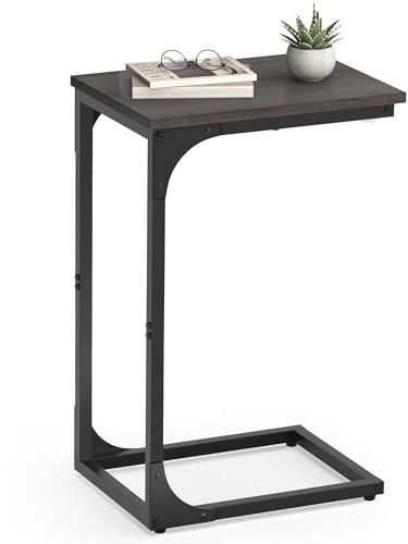 VASAGLE C-Shaped Side Table, Steel Frame, Modern basic | Bedside Table, Coffee Table, for Living Room, Bedroom, Grey Oak and Matte Black, BARNET Collection LET350B42