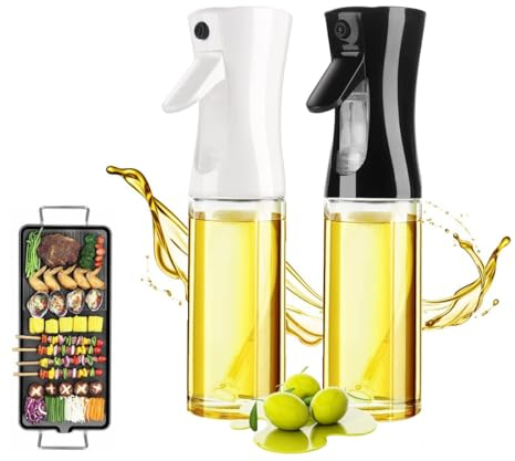 Pecewlos Lot de 2 flacons d'huile en spray pour huile et vinaigre - 300 ml Vaporisateur huile- Transparent et rechargeable - Pour la cuisson, le barbecue, les pâtes, la salade (noir et blanc)
