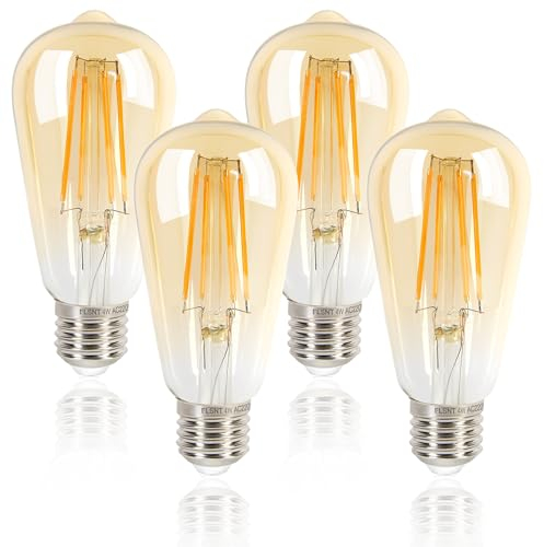 FLSNT E27 LED Warmweiss Ersetzt 40W, ST58 LED Filament Glühbirne E27 Vintage, 4W Edison Vintage Glühbirne, 350LM Leuchtmittel 1800K Warmweiss, 4 Stück