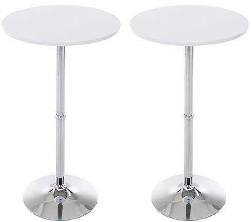 CLP Set De 2 Mesas con Tablero Redondo De Madera I Mesas De Bar Modernas con Base Metálica & Superficie Ø 60 cm, Color:Blanco