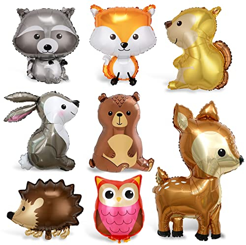 8 Stück Folienballon Waldtiere, XXL Waschbär Hirsch Eule Eichhörnchen Luftballon, Tierkopf Riesenballon, Helium Ballons Tiere, Waldtiere Ballon für Kinder Geburtstag Party Deko Geschenk