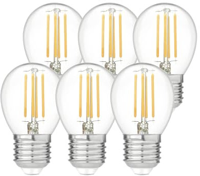 Garza - Pack de 6 Bombillas Filamento Esférica, Casquillo E27, Luz Cálida 2700K, 4W, 470 Lúmenes, No Regulable