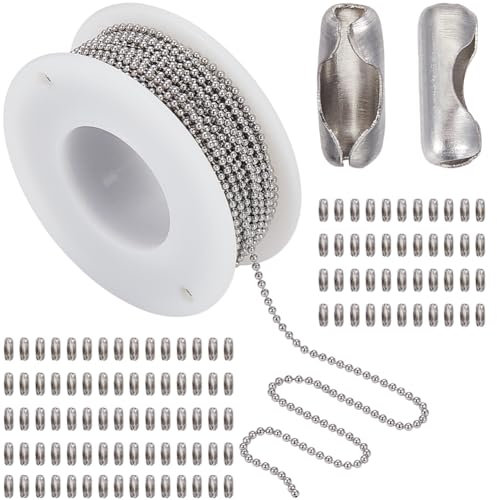 SUNNYCLUE 32.8 pieds / 10 m 1.5 mm Chaîne de Perles en Acier Inoxydable Chaîne de Boules de Perles en Argent Chaînes D'Étiquettes de Chien en Perles en Métal Connecteurs de Rouleau Fermoirs D'Extrémit