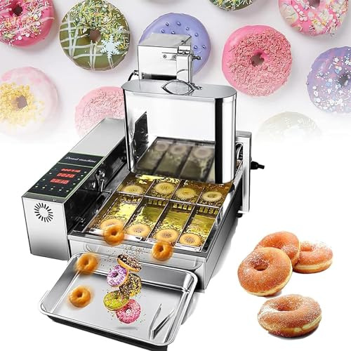 CGLYYDS Automatic Donut Machine,4 Rows Stainless Steel Commercial Digital Donut Fryer with Intelligent Control Panel,Mini Donuts Maker Adjustable Thickness 5.5L Hopper 1750 unit/h