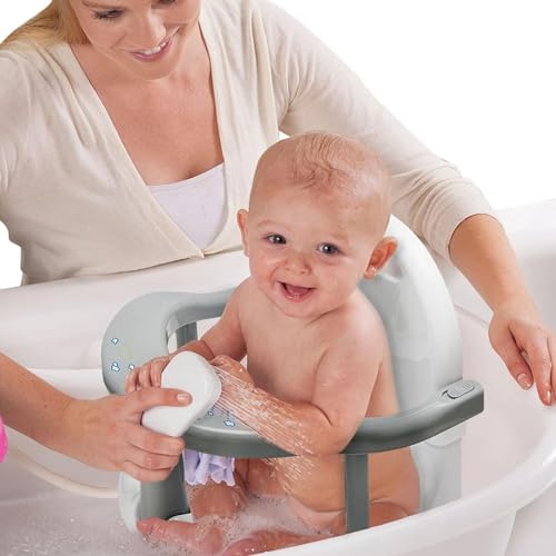 Baby Bath Seat, Baby Bathtub Seat, Swivel Bath Seat Baby, 32x28x32cm Foldable Baby Bathtub Seat, Bath Seat with Suction Cups, Baby Bath Seat for 6-18 Months Toddler Girls and Boys(Gray+White)