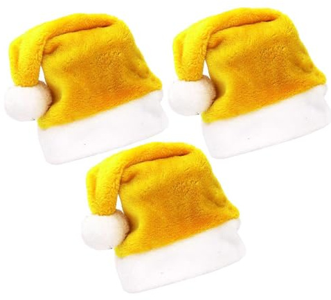 Onlvmyur 3 Piezas Gorro Navidad Adultos Gorro Papa Noel Felpa Clásico Sombrero de Papá Noel para Disfraz Navidad Cosplay (amarillo)