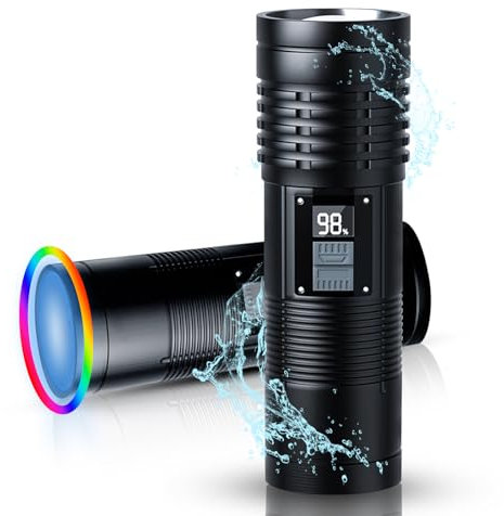 Lampe Torche LED Ultra Puissante, 100000 Lumens Lampe de Poche, Lampe Torche Tactique Militaire Puissante Rechargeable,8 modes d'éclairage, lampes de poche tactiques LED étanches à piles (8400 mAh)