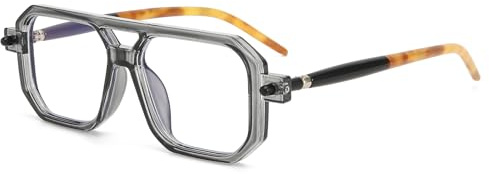 LJCZKA Occhiali Luce Blu Quadrati Donna e Uomo, Montatura Occhiali da Vista Doppio Ponte 70s Affaticamento per Computer Gioco Lettura