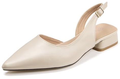 Donna 1.06-inch Basso Chunky Slingback Heels, Classico Chiuso Punta Block Heel Pumps Scarpe per Le Donne, Matrimonio Sera Vestito Estate Scarpe da Festa - Beige - 43.5