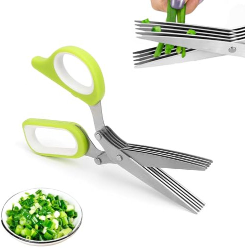 Tijeras Para Hierbas,Tijeras Para Hierbas De Acero Inoxidable,Multifuncionales Tijeras De Cocina,Tijeras De Hierbas Aromáticas Con 5 Cuchillas,Para Hierbas, Cebollino, Perejil