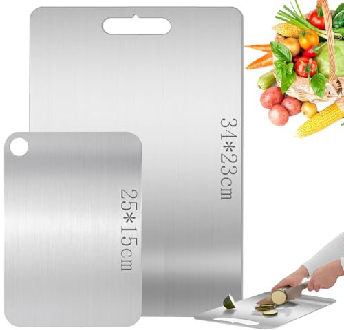 2 taglieri in titanio, tagliere in acciaio inox, senza BPA, per alimenti su entrambi i lati, per carne, pane, verdura e frutta