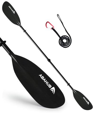 Abahub Pagaia per Kayak in Carbonio Completamente Regolabile da 220 cm a 230 cm Doppia Pagaia con Guinzaglio per Kayak Barca a Remi, Gambo in Carbonio Lama per Pagaia in Fibra di Carbonio